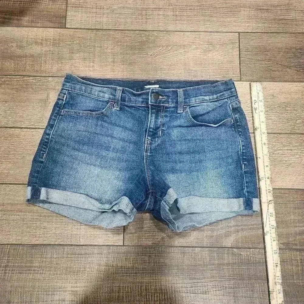 OLD NAVY Sz 6 Blue High Rise Slouchy Straight Cotton Denim Jean Shorts